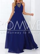 Romwe Blue Spaghetti Strap Backless Maxi Dress