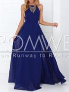 Romwe Blue Spaghetti Strap Backless Maxi Dress