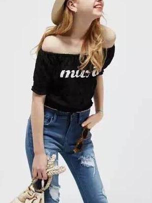 Romwe Black Off The Shoulder Shirred Hem Lace Top