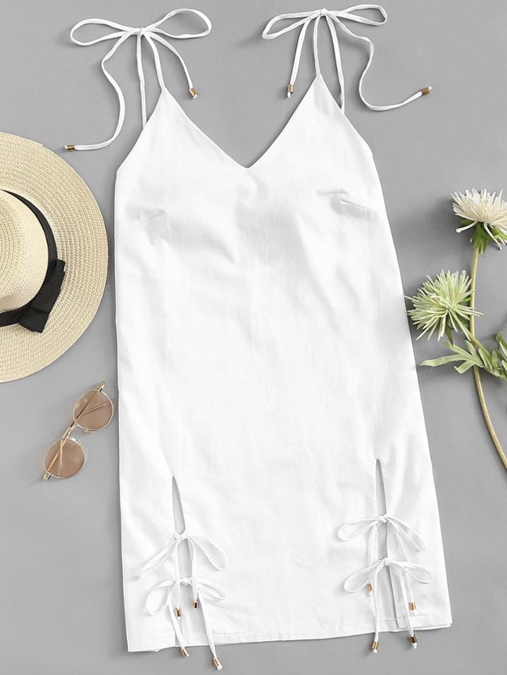 Romwe V Neckline Knot Detail Cami Dress