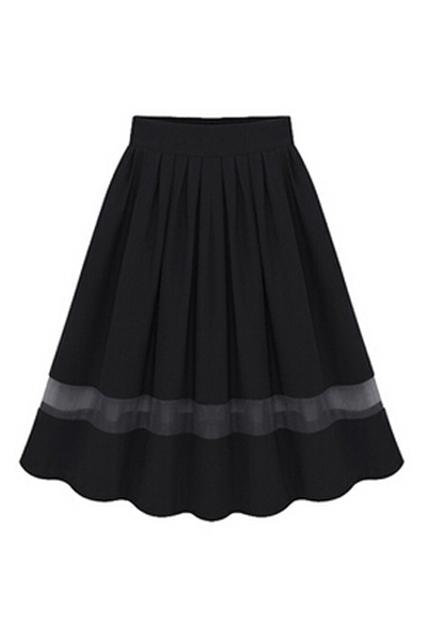 Romwe Romwe Mesh Panel Pleated A-line Black Skirt