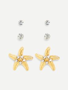 Romwe Starfish & Rhinestone Design Earring Set