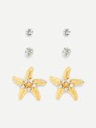 Romwe Starfish & Rhinestone Design Earring Set