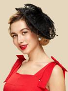 Romwe Lace Design Fascinator Hat With Feather