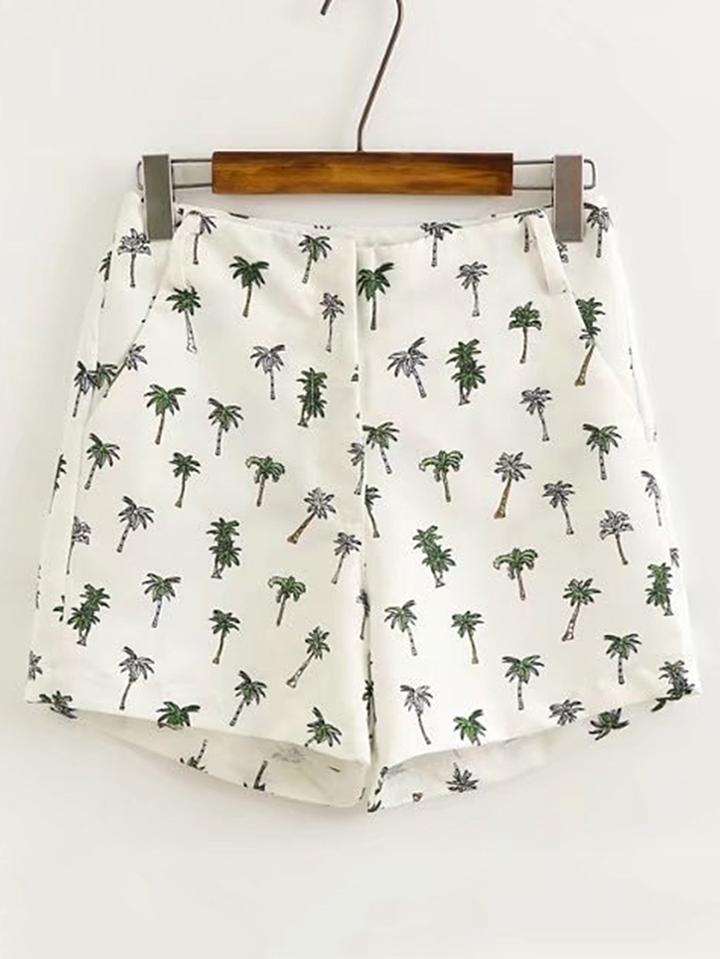 Romwe Palm Tree Print Bermuda Shorts