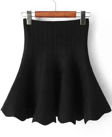 Romwe Flouncing High Waist Black Skirt