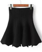 Romwe Flouncing High Waist Black Skirt