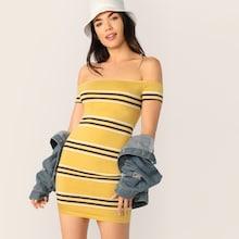Romwe Off Shoulder Striped Bodycon Dress