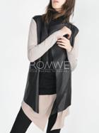 Romwe Apricot Black Long Sleeve Color Block Asymmetric Coat