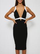 Romwe Black Sleeveless Deep V Neck Slim Dress