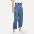 Romwe Paperbag Waist Ring Belted Wide Leg Jeans