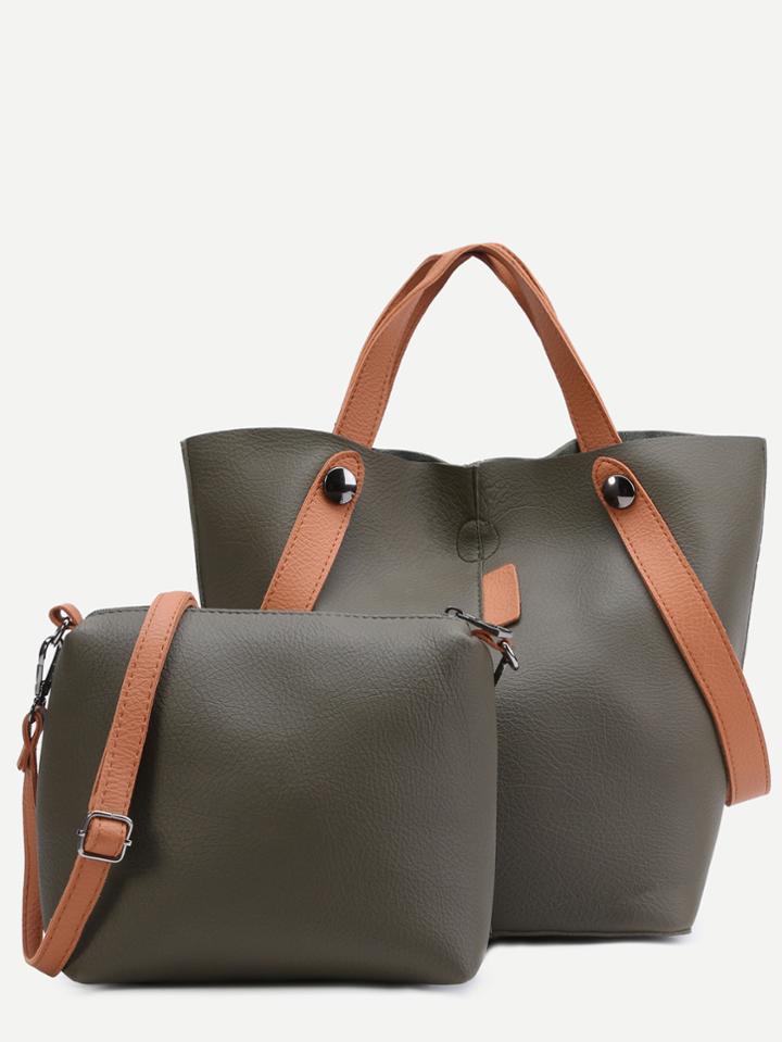 Romwe Green Pu Convertible Shoulder Bag With Crossbody Bag