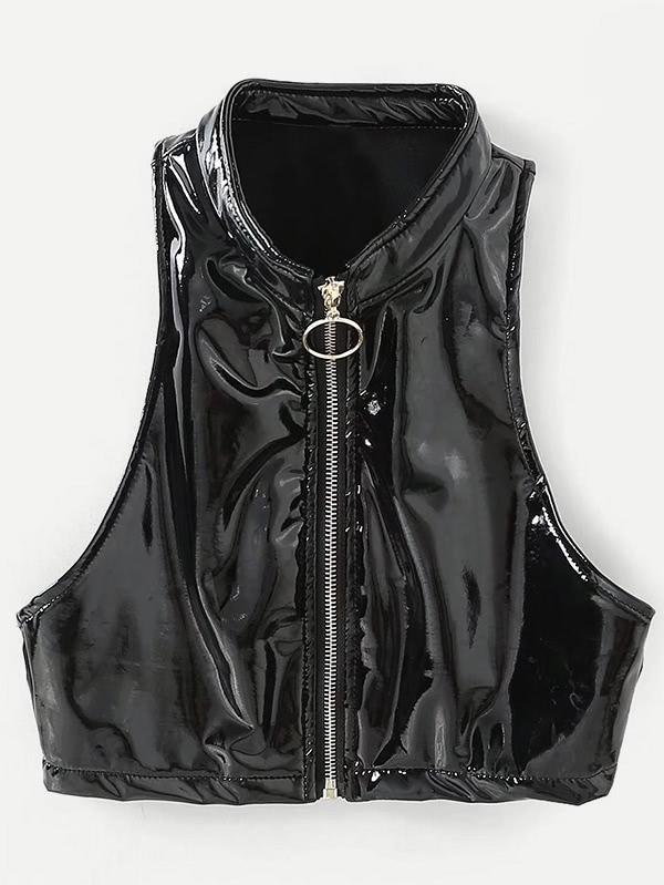 Romwe Racer Back Patent Leather Vest