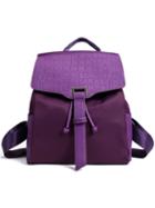 Romwe Crocodile Embossed Faux Leather & Nylon Backpack - Purple