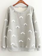 Romwe Grey Cloud Print Long Sleeve Sweatshirts