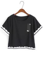 Romwe Contrast Sleeve Black T-shirt
