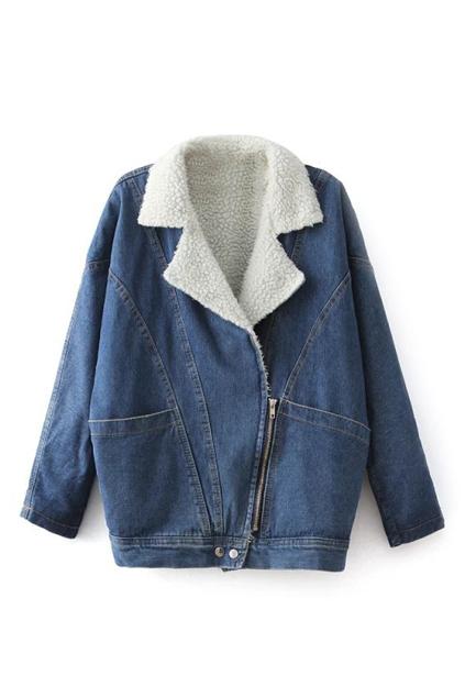 Romwe Sidelong Zippered Denim Coat
