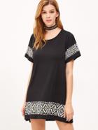 Romwe Black Geometric Print T-shirt Dress