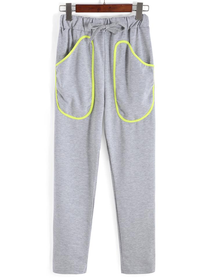 Romwe Elastic Waist Pockets Grey Pant