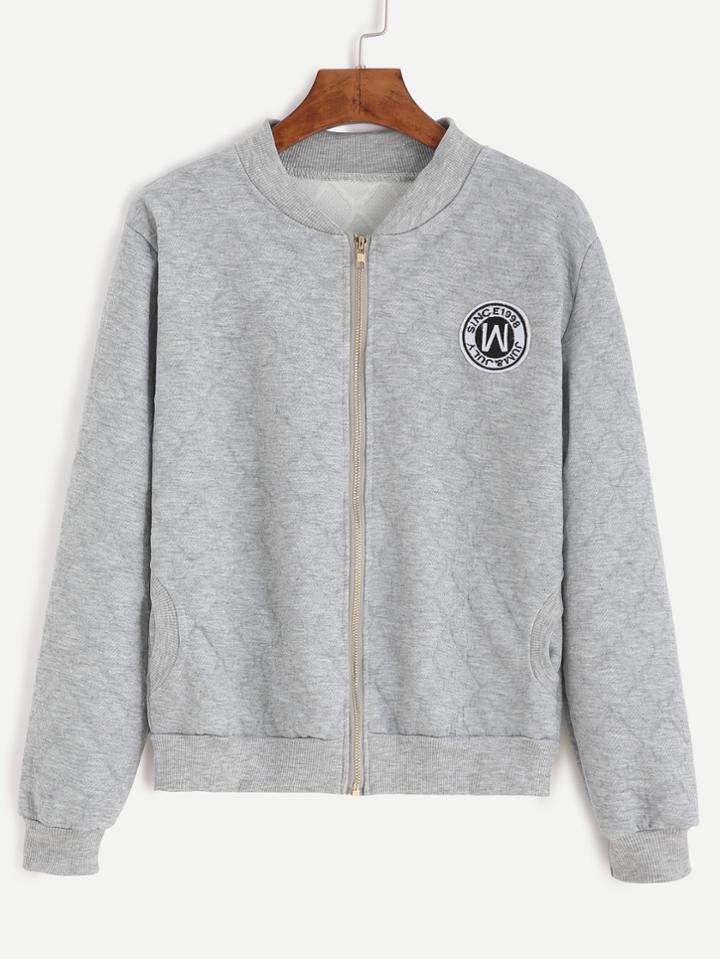 Romwe Grey Embroidered Patch Diamondback Jacket