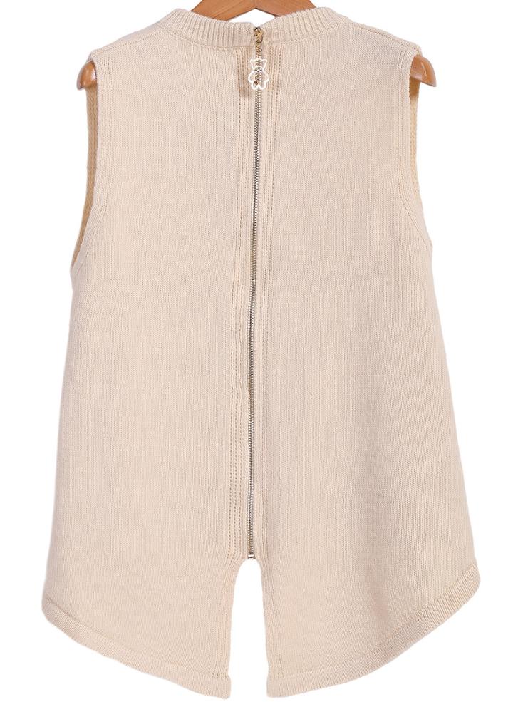 Romwe Sleeveless Zipper Dipped Hem Sweater Vest