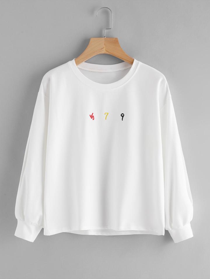 Romwe Number Embroidered Split Sleeve Sweatshirt