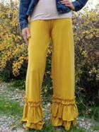 Romwe Yellow Layered Ruffle Hem Wide Leg Pants
