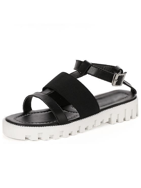 Romwe Black Peep Toe Flatform Mid Heel Gladiator