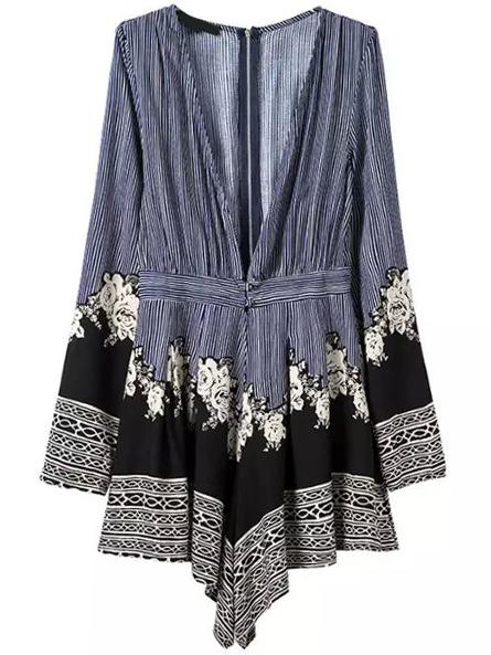 Romwe Deep V Neck Vertical Striped Romper