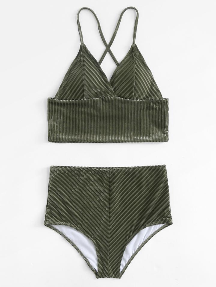 Romwe Criss Cross Longline Bikini Set