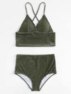 Romwe Criss Cross Longline Bikini Set