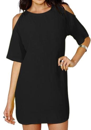 Romwe Off-shoulder Loose Chiffon Black Dress