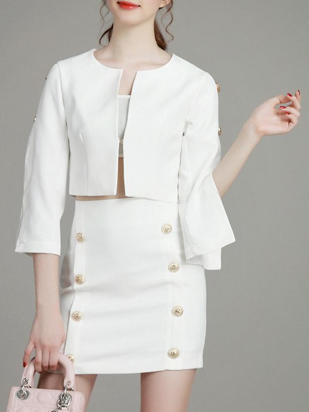Romwe White Split Sleeve Top With Skirt