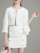 Romwe White Split Sleeve Top With Skirt