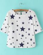 Romwe White Short Sleeve Stars Print Crop T-shirt