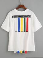 Romwe White Letter Print T-shirt With Ribbon Detail