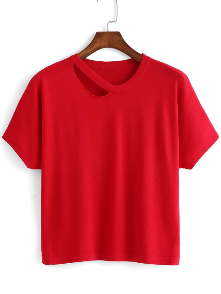 Romwe Cut Out Red T-shirt
