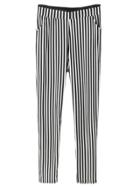Romwe Black White Thick Vertical Stripe Pockets Harem Pants