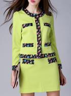 Romwe Neon Green Round Neck Long Sleeve Two Pieces Dress