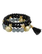 Romwe Black Elastic Beads Bracelet