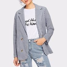 Romwe Pocket Detail Striped Blazer