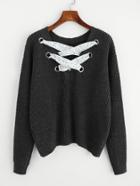 Romwe Grommet Crisscross Drop Shoulder Jumper