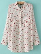 Romwe Strawberry Print Blouse With Pockets