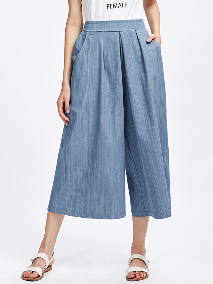 Romwe Chambray Wide Leg Pants