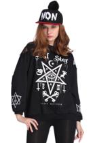 Romwe Moon & Stars Print Black Sweatshirt