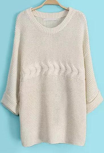 Romwe Apricot Batwing Half Sleeve Cable Knit Sweater