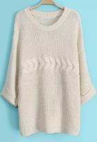 Romwe Apricot Batwing Half Sleeve Cable Knit Sweater