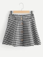 Romwe Button Front Gingham Skirt