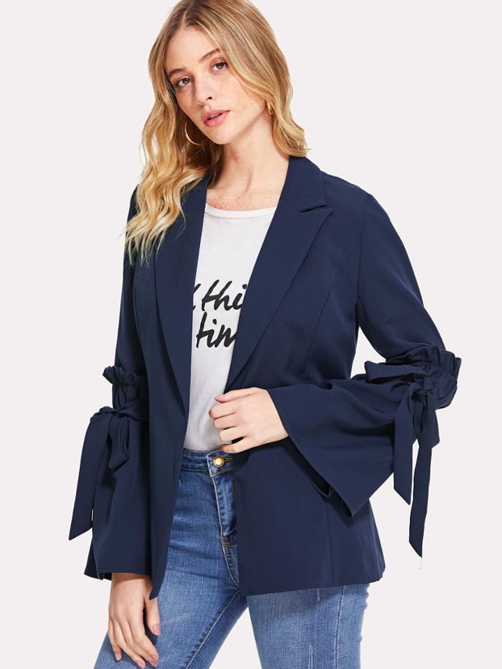 Romwe Frill Trim Bell Sleeve Blazer