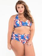 Romwe Multicolor Stars And Stripes Print Plus Size Bikini Set